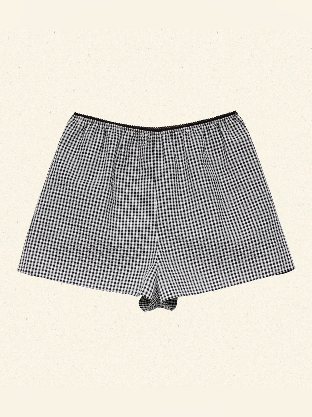 NWT Doen Larena Cotton Seersucker Shorts Noir La Maddalena Gingham Black White